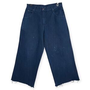 Vintage SOLO SEMORE Wide Leg Jeans SIZE 34 x 27 Indigo RAW HEM Dark Indigo Denim